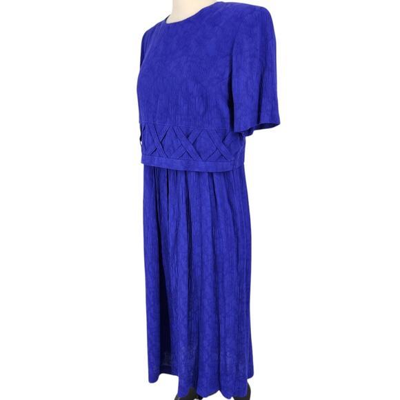 SALE 80s 90s Vintage Strong Shoulder Separates Look Embroidered Blue Dress SZ 10 - Picture 8 of 8